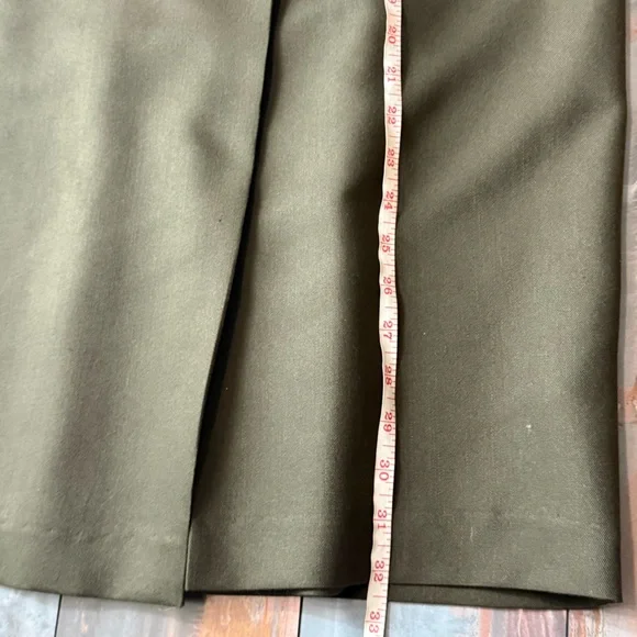 Vintage 90s Olive Green Button Front Midi Skirt High Waist Tailored Minimalist - Picture 13 of 15